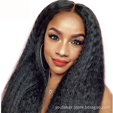 Wholesale Brazilian Human Hair Wigs HD Lace Front Kinky Straight Virgin Human Hair Wig Glueless Light Yaki Transparent Lace Wigs
